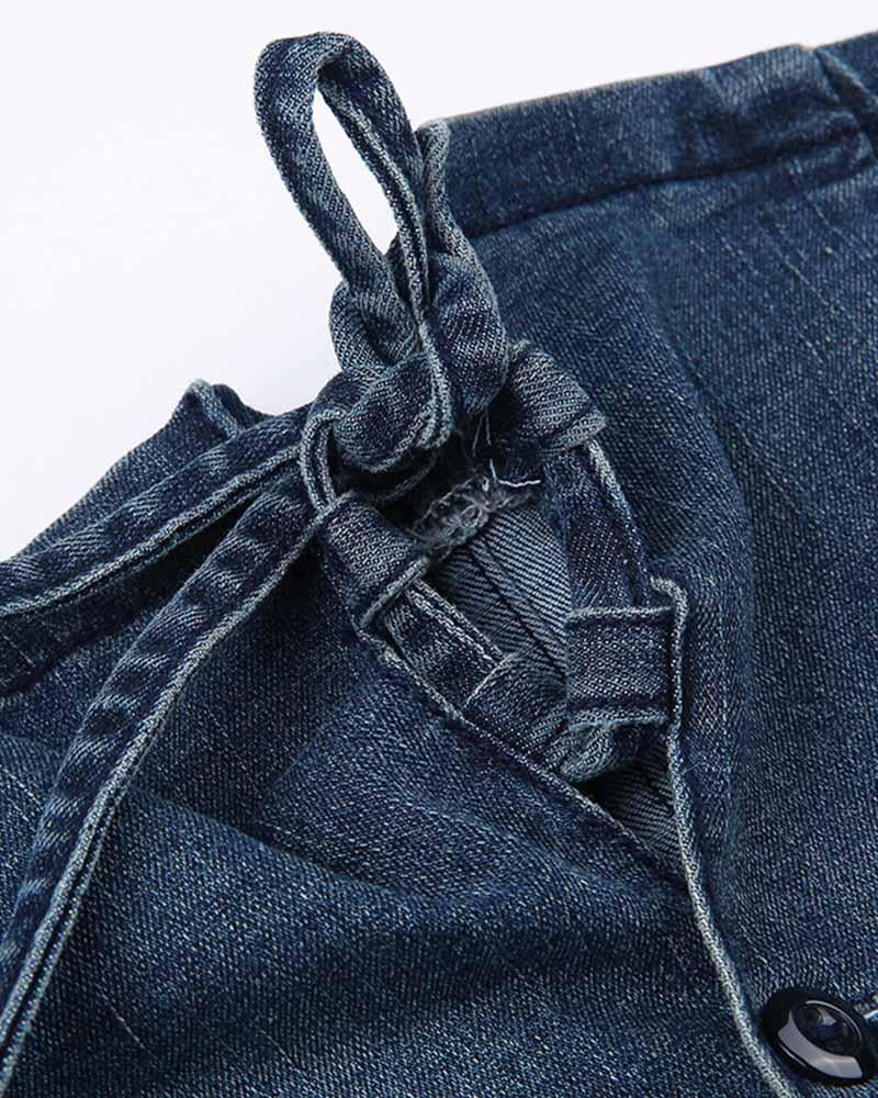 Denim Bustier Top with Corset Details