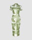 Camo-Print Polyester Dress with Mesh Detailing