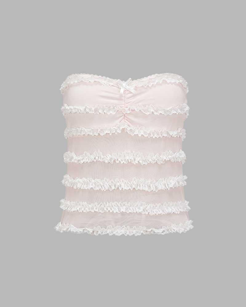Lace Strapless Top with Ruffle Details
