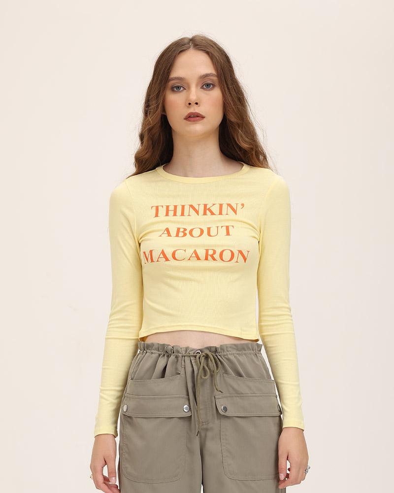 Lettered Polyester Top with Long Sleeves