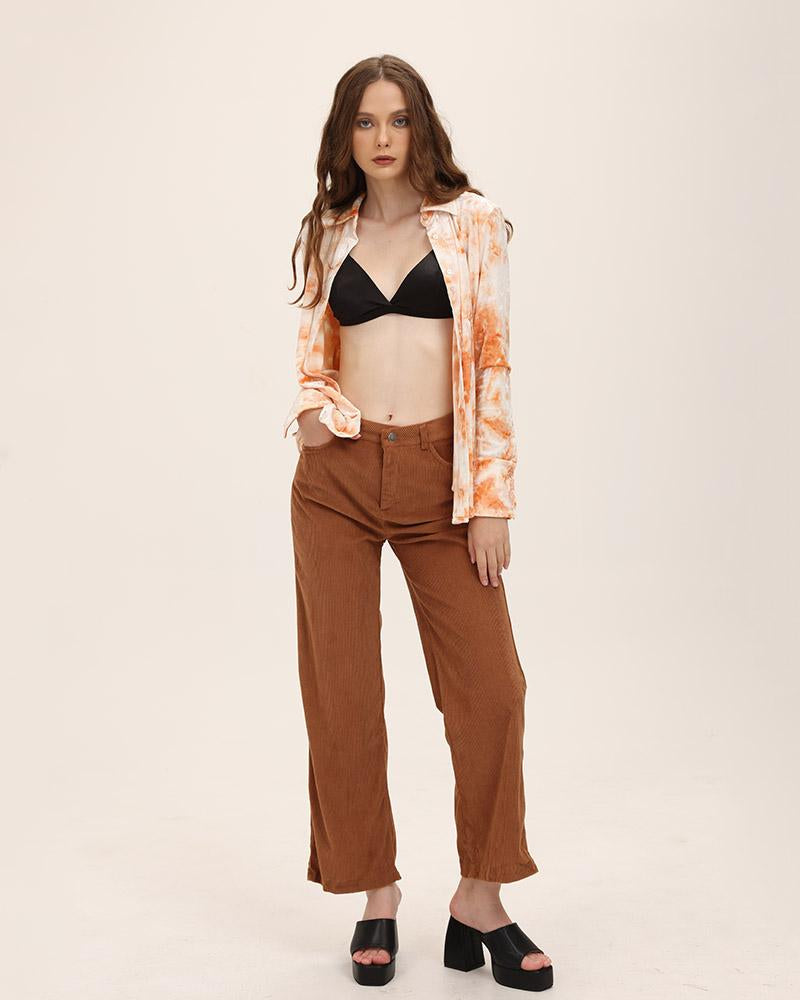 Collared Polyester Shirt with Long Sleeves