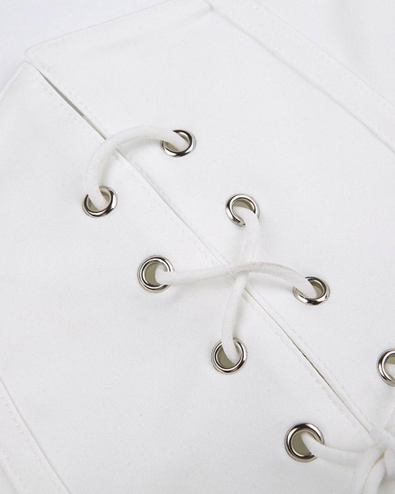 Polyester Cropped Corset Top with Stretch-Blend Fabric