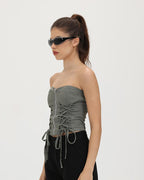 Corset-Style Polyester Top with Strap Details