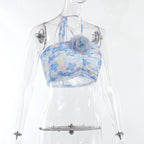 Floral Mesh Contrast-Detail Cropped Top