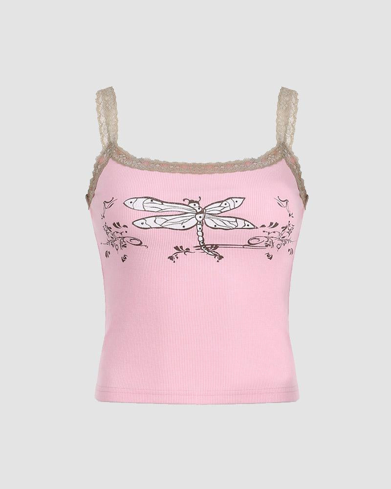 Lace Polyester Cami Top with Cotton Fabric