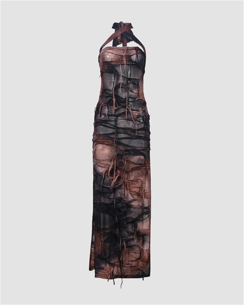 Slit-Detail Stretch-Blend Maxi Dress with Polyester Fabric