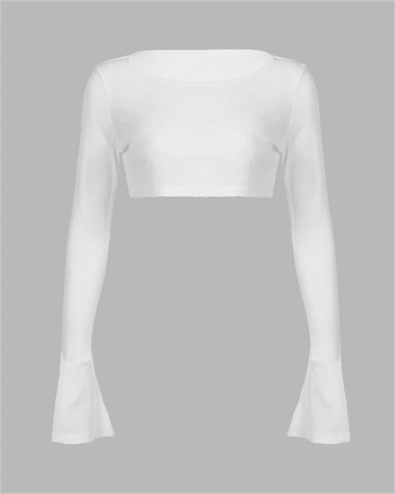 Stretch-Blend Polyester Long-Sleeve Cropped Top