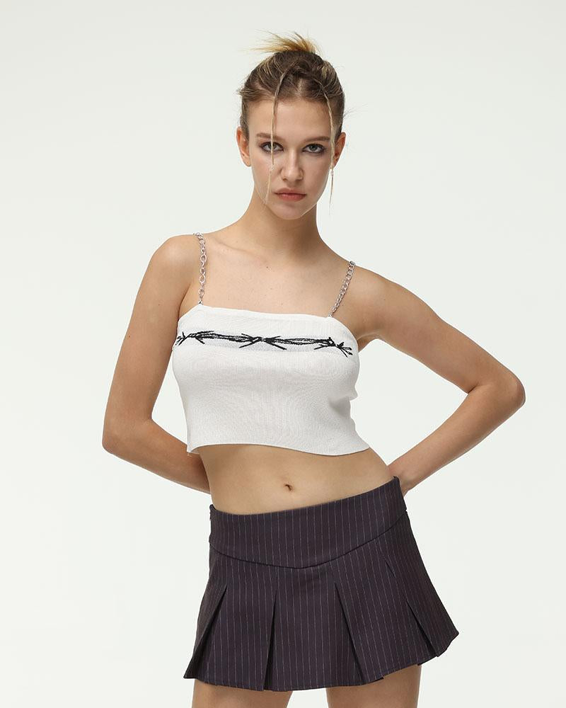 Chain-Detail Polyester Cami Top with Cotton Fabric