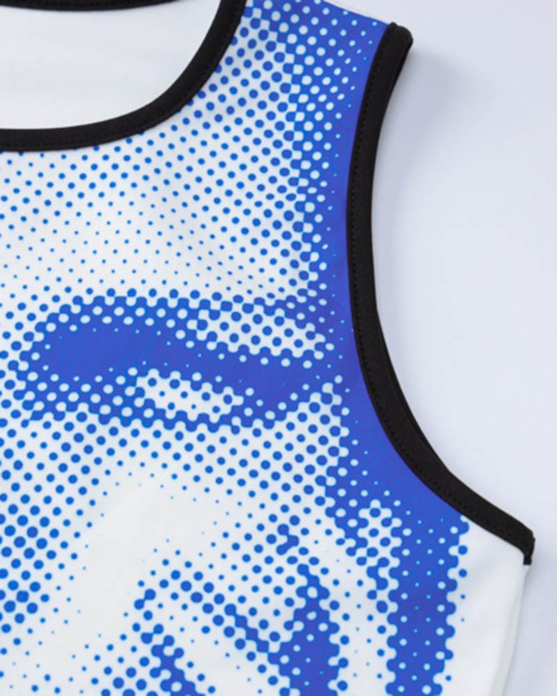 Printed Stretch-Blend Cropped Tank Top with Polyester Fabric