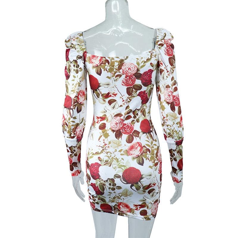 Floral Square-Neck Mini Dress