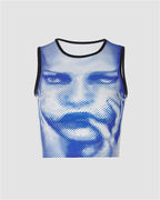 Printed Stretch-Blend Cropped Tank Top with Polyester Fabric