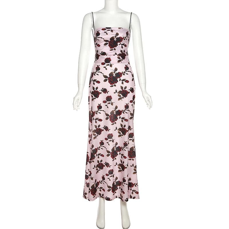 Floral Open-Back Midi Dress with Contrast Details