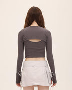 Gray Stretch-Blend Polyester Corset-Style Cropped Top