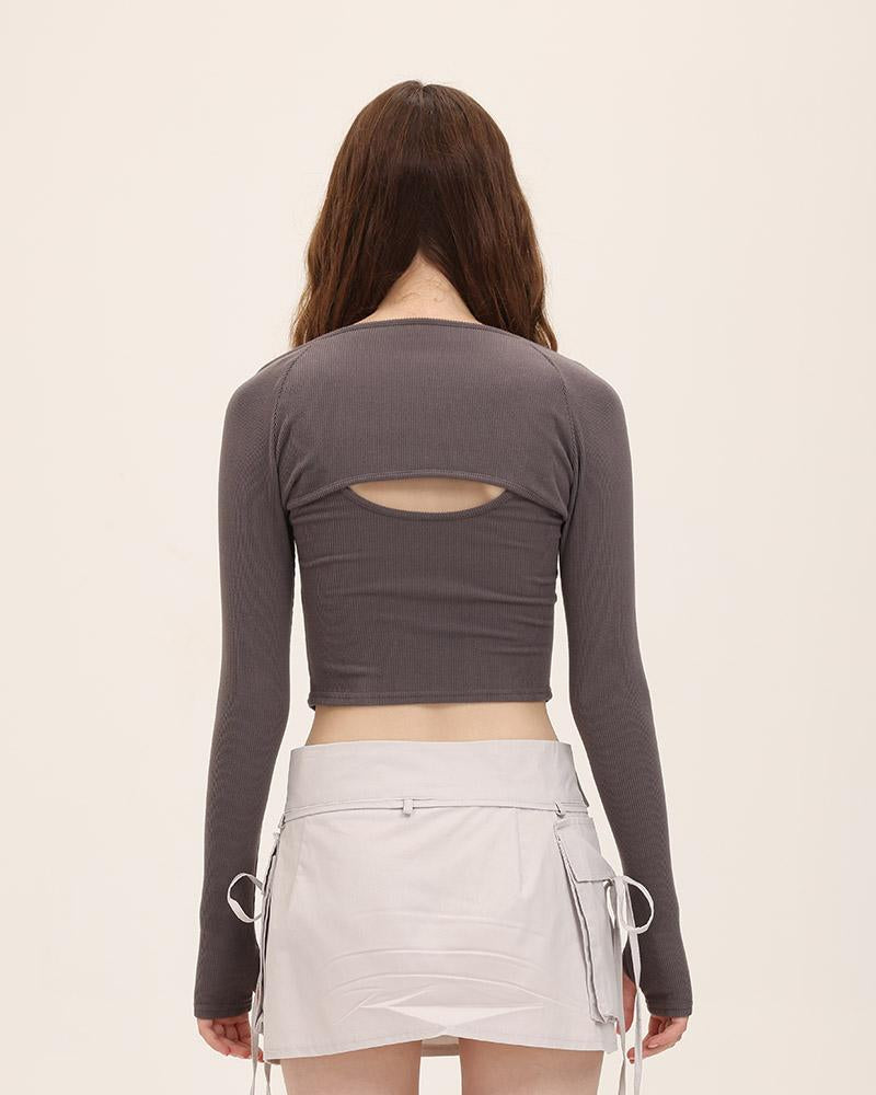 Gray Stretch-Blend Polyester Corset-Style Cropped Top