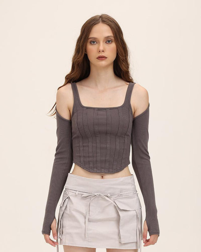 Gray Stretch-Blend Polyester Corset-Style Cropped Top Main image