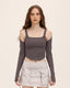Gray Stretch-Blend Polyester Corset-Style Cropped Top