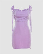 Open-Back Stretch-Blend Mini Dress with Polyester Fabric
