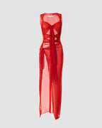 Cutout Polyester Dress with Mesh Detailing