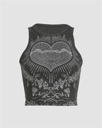 Grunge Heart-Detail Cotton Tank Top