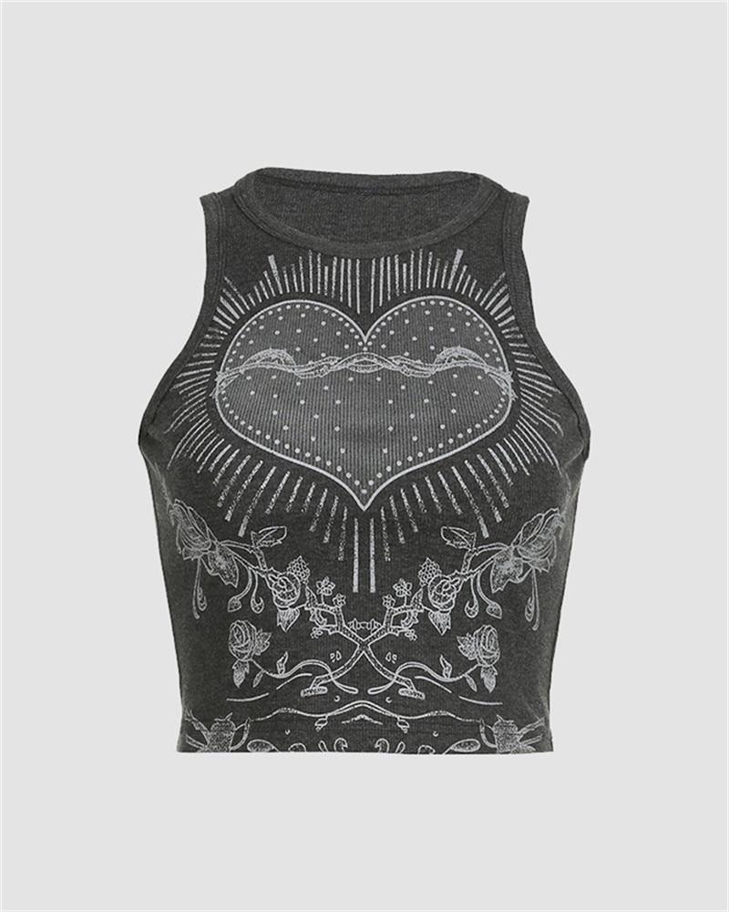 Grunge Heart-Detail Cotton Tank Top