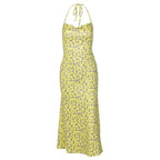 Floral Cowl-Neck Midi Dress with Halter Neckline