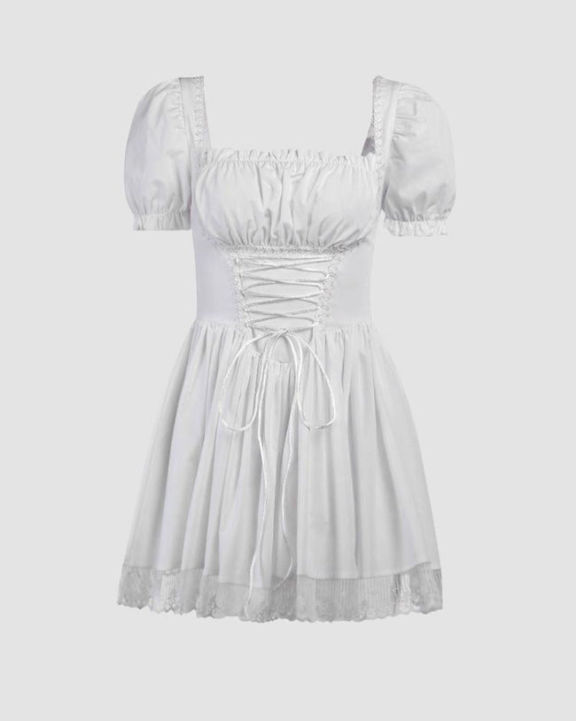Floral Polyester Dress with Corset Details Main image