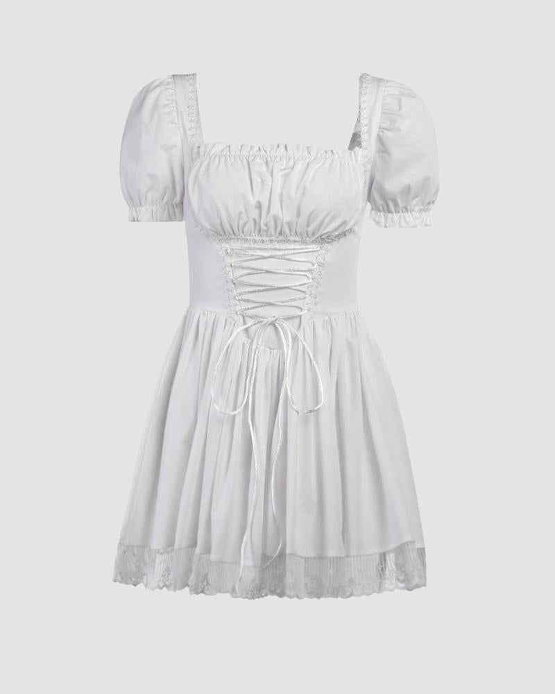 Floral Polyester Dress with Corset Details