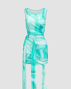Stretch-Blend Polyester Wrap-Style Mini Dress