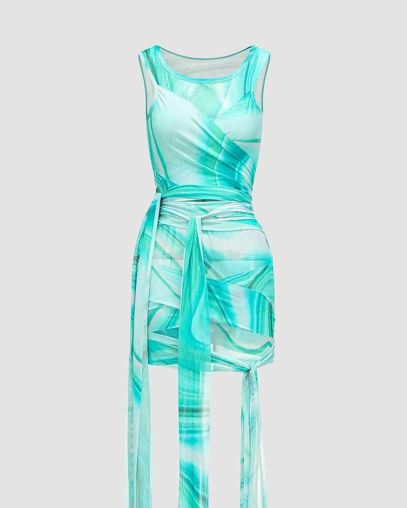 Stretch-Blend Polyester Wrap-Style Mini Dress