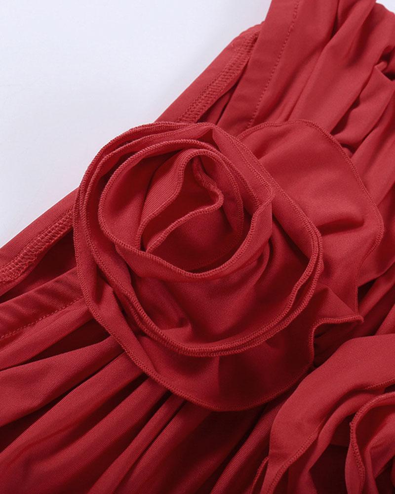 Rose-Detail Dress with Cutout Details
