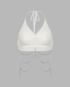 Pentagram-Detail Knit Top with Chain Details