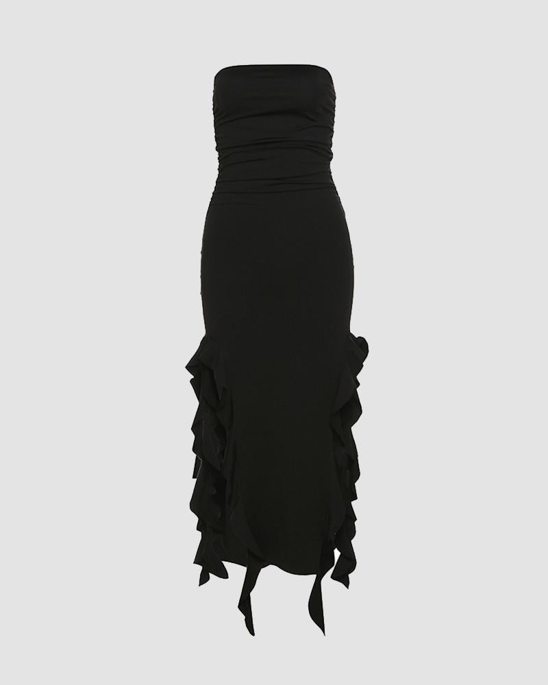Wing-Graphic Strapless Slit-Detail Dress