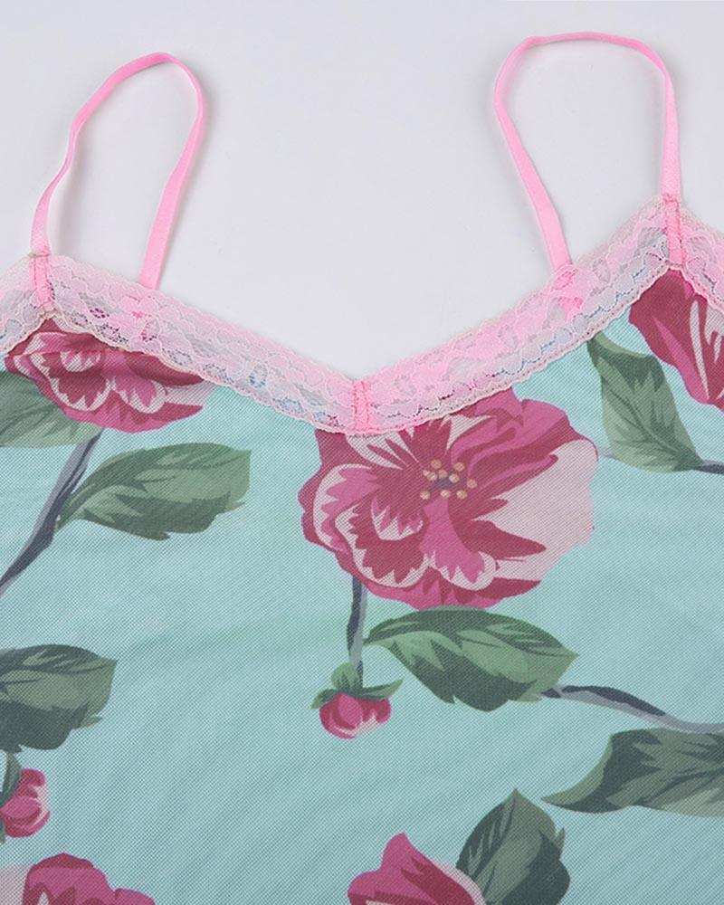Floral Lace Cami Top with Mesh Detailing