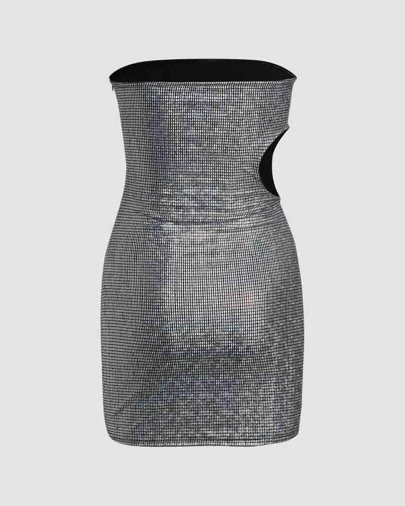 Glitter Strapless Dress with Cutout Details