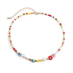 Multicolor Beaded Choker with Faux-Pearl Floral Details
