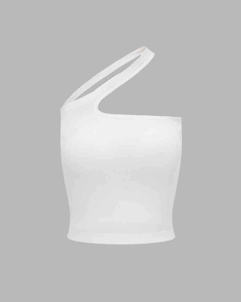 Asymmetric Stretch-Blend Cropped Top with Polyester Fabric