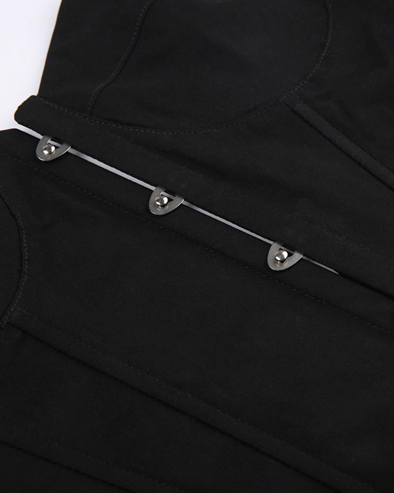 One-Shoulder Polyester Top with Corset Details