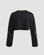 Dragon-Motif Stretch-Blend Cropped Top with Polyester Fabric