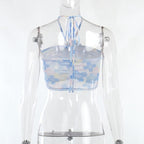 Floral Mesh Contrast-Detail Cropped Top