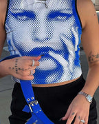 Printed Stretch-Blend Cropped Tank Top with Polyester Fabric