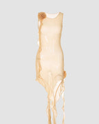 Mesh Polyester Dress with Floral Details