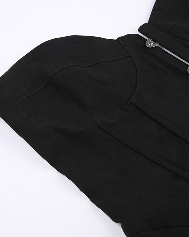 One-Shoulder Polyester Top with Corset Details