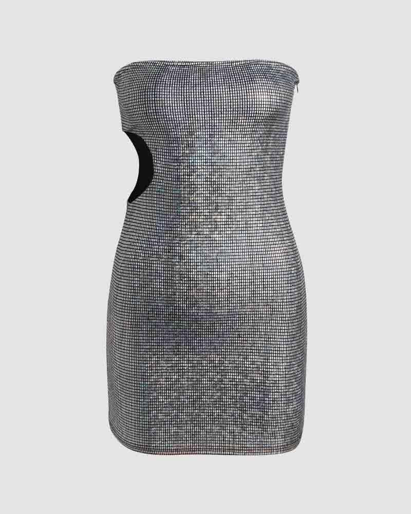 Glitter Strapless Dress with Cutout Details