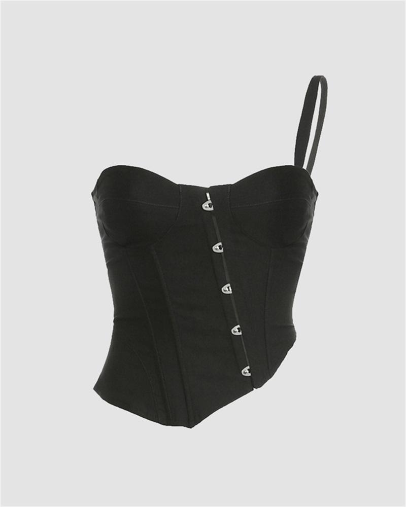 One-Shoulder Polyester Top with Corset Details
