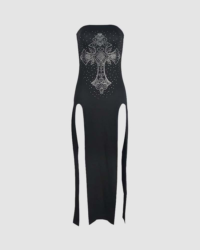 Cross-Detail Polyester Strapless Dress Main image