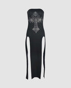 Cross-Detail Polyester Strapless Dress