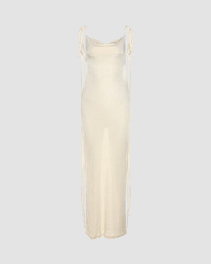 Open-Back Stretch-Blend Maxi Dress with Polyester Fabric