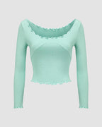 Ribbed Lace Top with Lettuce Edges