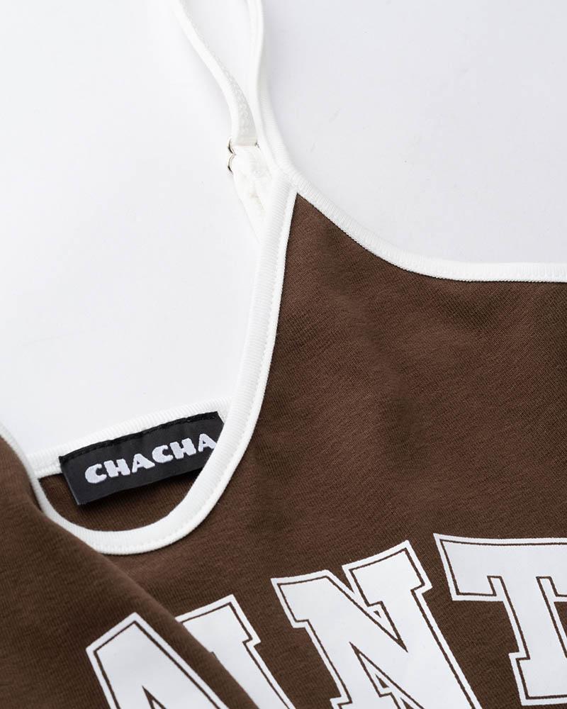 Lettered Cami Cropped Top with Cotton Fabric