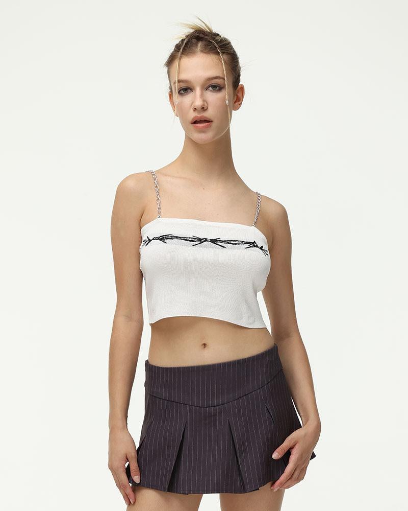 Chain-Detail Polyester Cami Top with Cotton Fabric